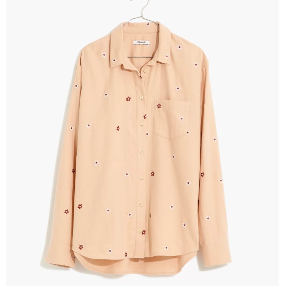 Madewell Daisy Embroidered Flannel Classic Ex-Boyfriend Shirt NWOT Size Medium